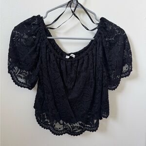 Black floral print off shoulder crop top